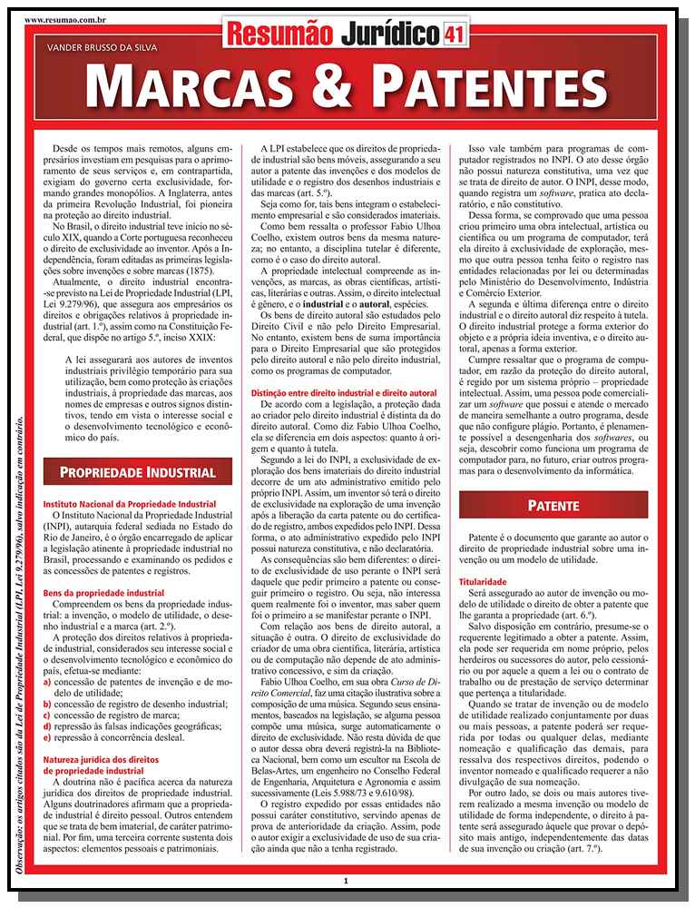 Resumao Juridico - Vol.41 -Marcas & Patentes